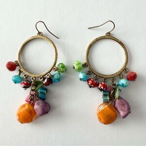 Retro-Inspired Gold Hoops w/ multi-coloured beaded earrings dangles
